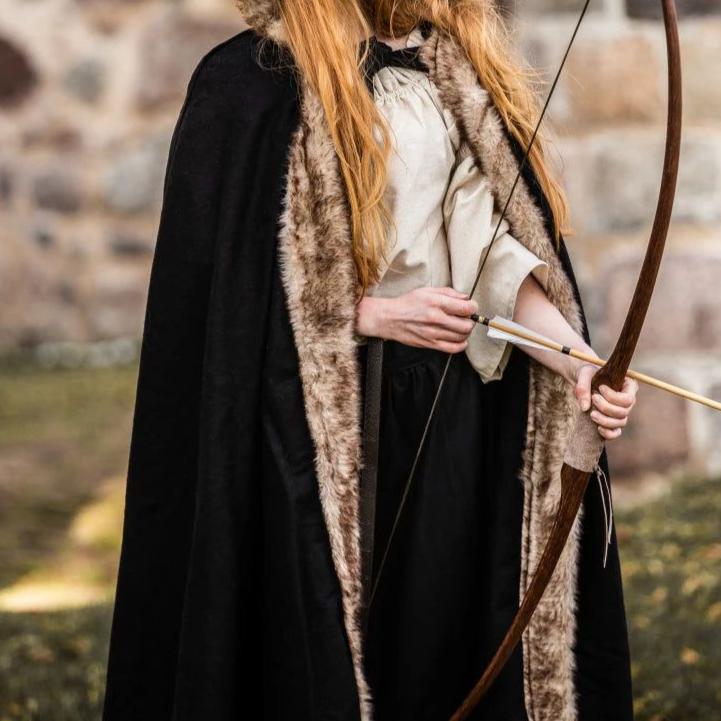 Black Hooded Pirate Cape | Wool with Faux Fur Trim - Image 6
