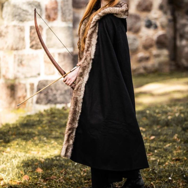 Black Hooded Pirate Cape | Wool with Faux Fur Trim - Image 8