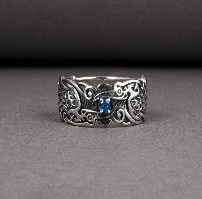 Old Norse Odin's Ravens Pirate Ring | Sterling Silver & Gold - Image 3