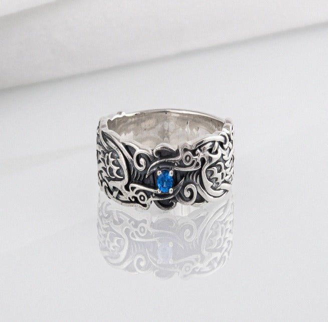 Old Norse Odin's Ravens Pirate Ring | Sterling Silver & Gold - Image 6