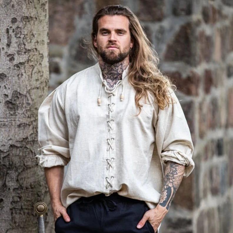 Laced Cotton Pirate Shirt | Continuous Cord Lacing | Wooden Buttons - Image 8