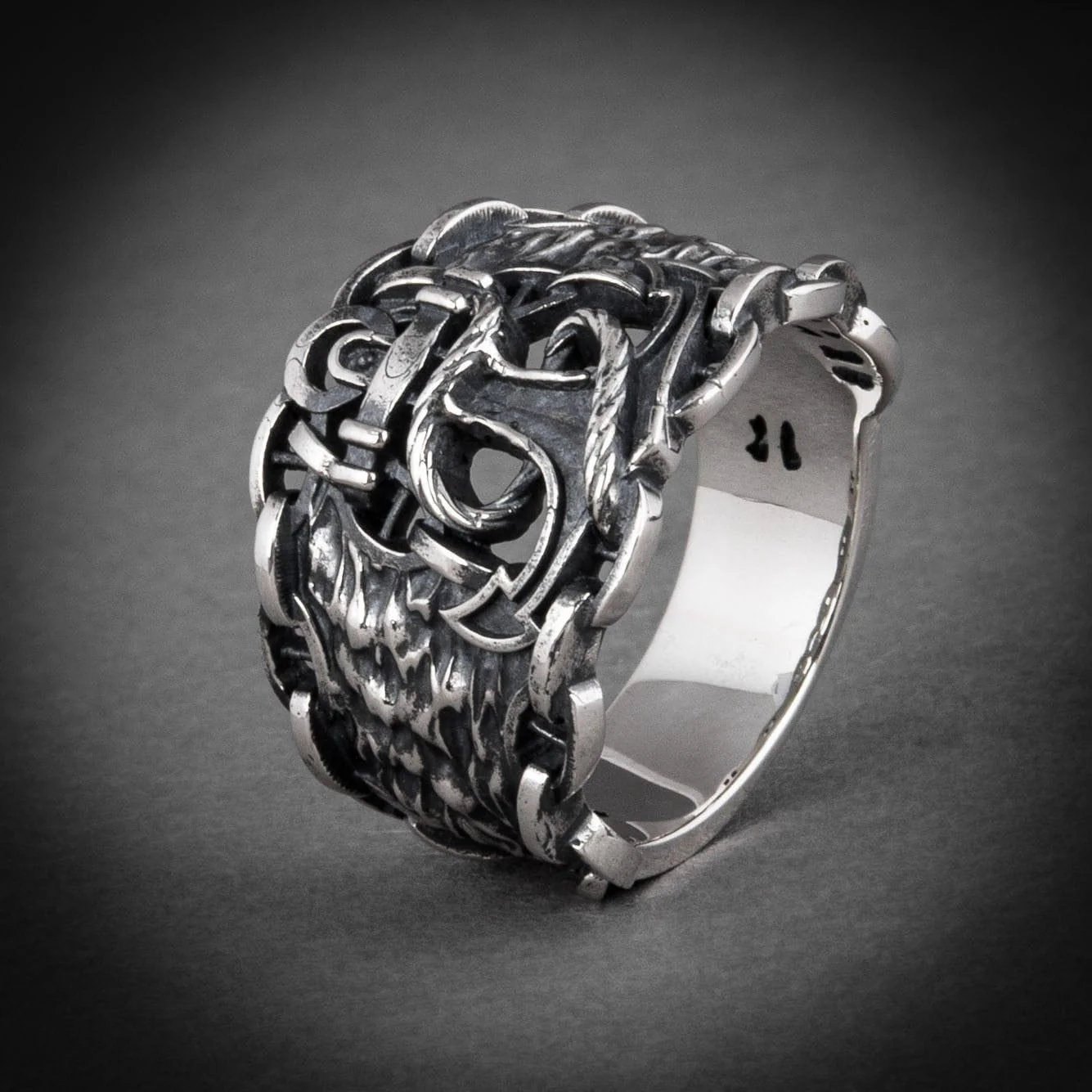 Pirate Rope and Anchor Solid Silver Ring - Image 3