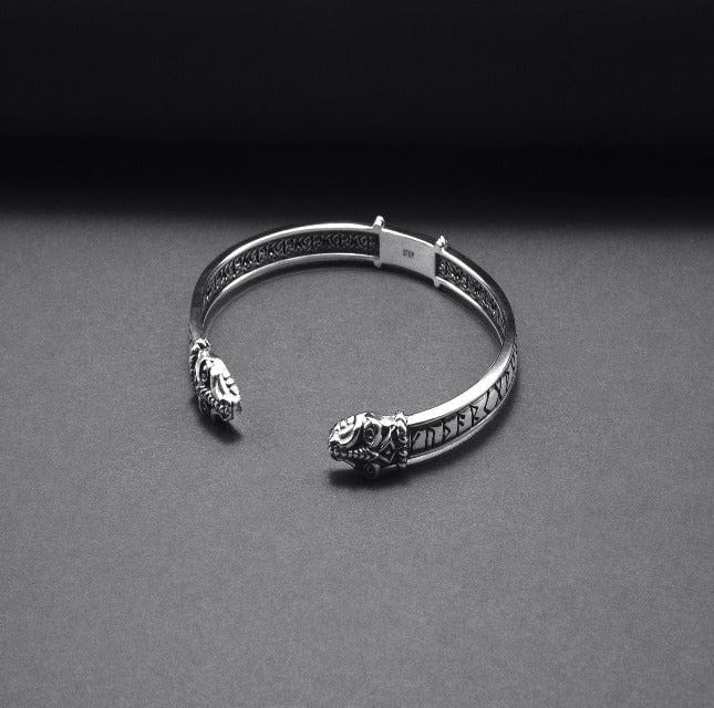 Old Norse Jormungandr Pirate Bracelet |  Engraved Elder Futhark Runes - Image 3