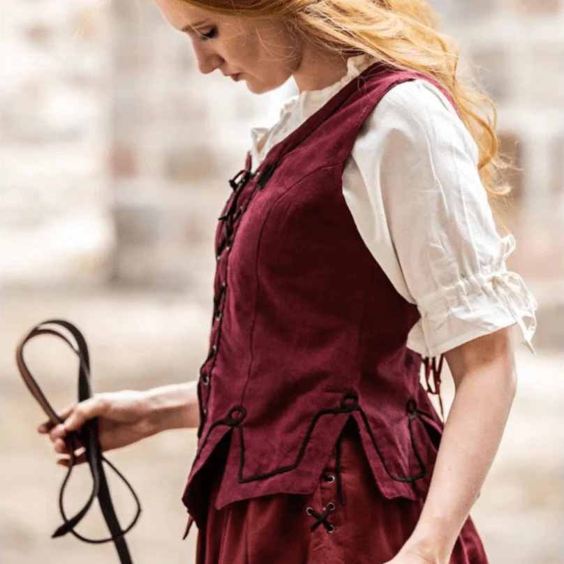 Red Cotton Pirate Wench Bodice | Laced and Embroidered - Image 6