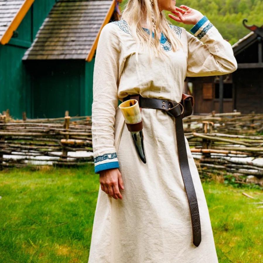 Natural Cotton Pirate Gown | Blue-Trimmed Buccaneer Dress - Image 5