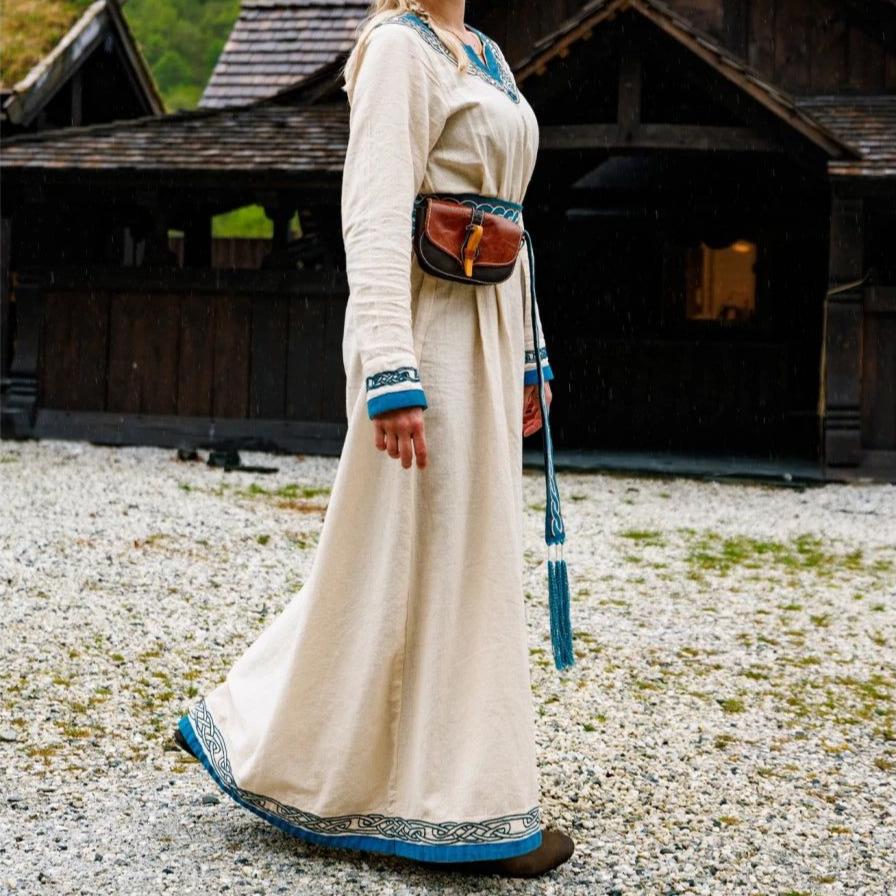 Natural Cotton Pirate Gown | Blue-Trimmed Buccaneer Dress - Image 6