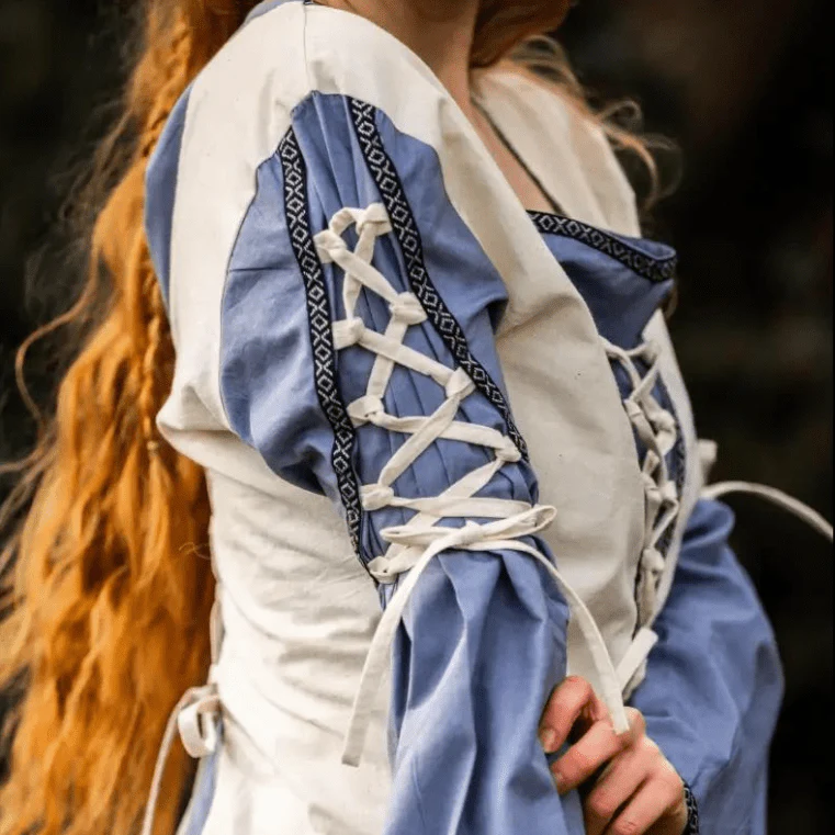 Natural and Blue Pirate Gown | Laced Cotton Dress - Image 5