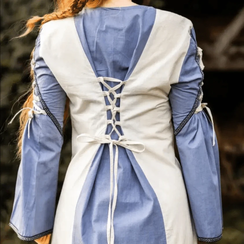 Natural and Blue Pirate Gown | Laced Cotton Dress - Image 6