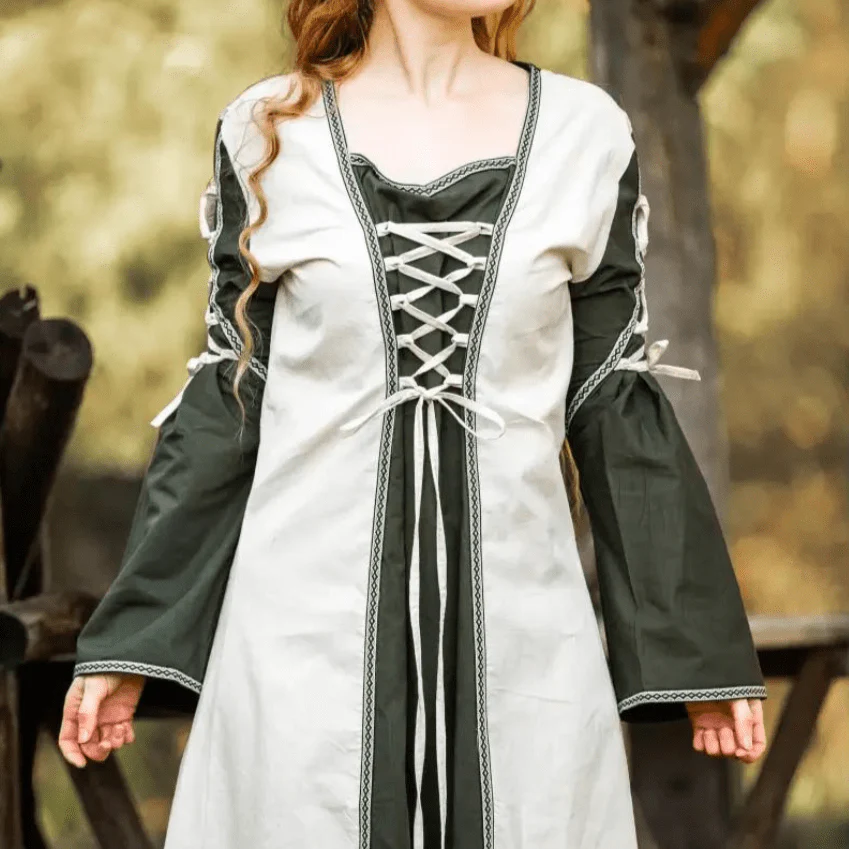 Natural and Green Pirate Gown | Laced Cotton Dress - Image 3