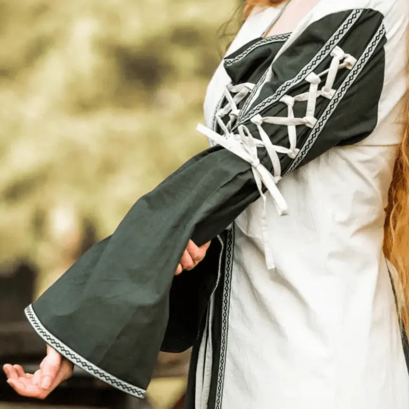 Natural and Green Pirate Gown | Laced Cotton Dress - Image 4