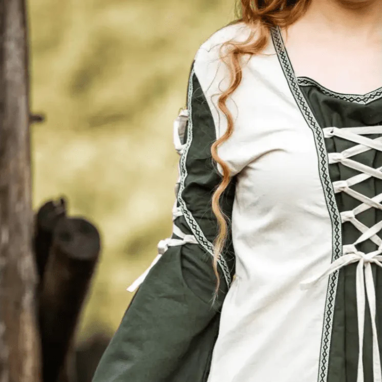 Natural and Green Pirate Gown | Laced Cotton Dress - Image 5