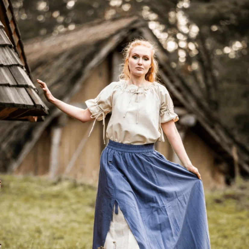 Natural Cotton Short Sleeve Pirate Blouse | Straight Cut - Image 3