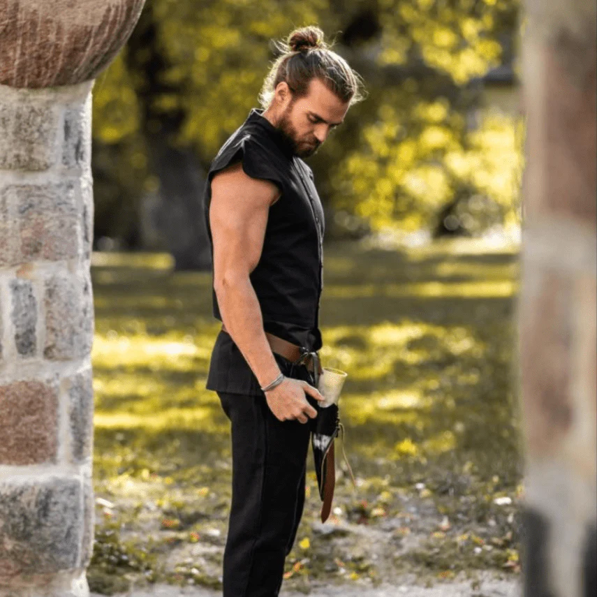 Black Sleeveless Button-Up Cotton Vest | Authentic Pirate Attire - Image 6