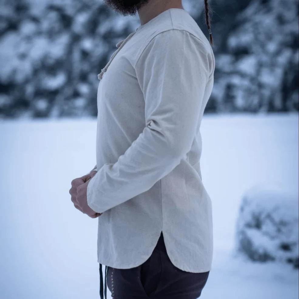 Natural Cotton Pirate Tunic | Viking-Inspired | Long Sleeve | Lace-Up - Image 10
