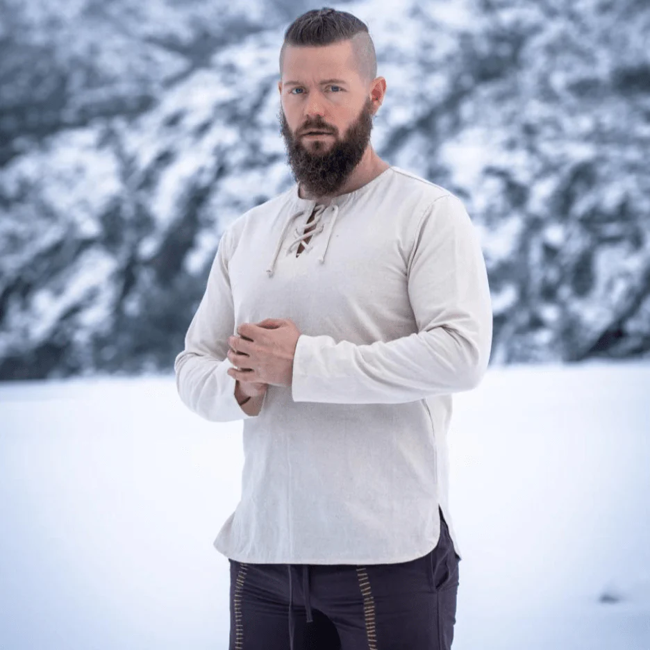 Natural Cotton Pirate Tunic | Viking-Inspired | Long Sleeve | Lace-Up - Image 6