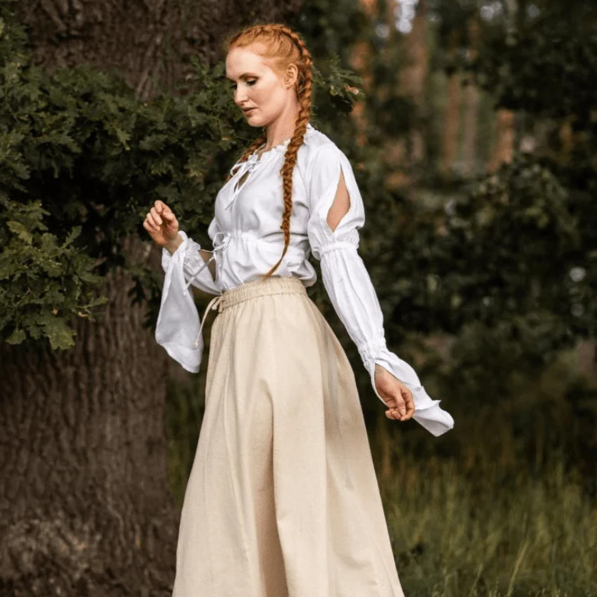White Long Sleeve Laced Pirate Blouse | Ruched Sleeves - Image 5