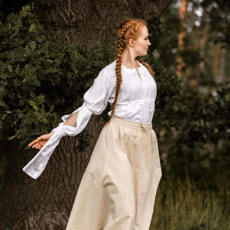White Long Sleeve Laced Pirate Blouse | Ruched Sleeves - Image 6