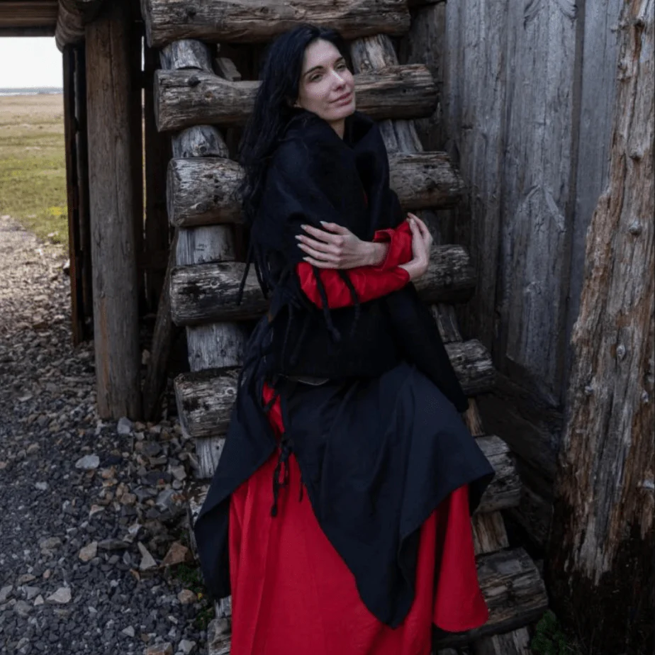 Black Wool Pirate Stole | Wide Fringed Cape - Image 3